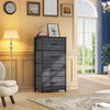 DWVO 4 Drawers Dresser, Dresser for Bedroom, Fabric Storage Tower, Chest of Drawers, Organizer Unit for Closets, Living Room, Sturdy Steel Frame, Wooden Top, Easy Pull Fabric Bins, Black Wood Grain