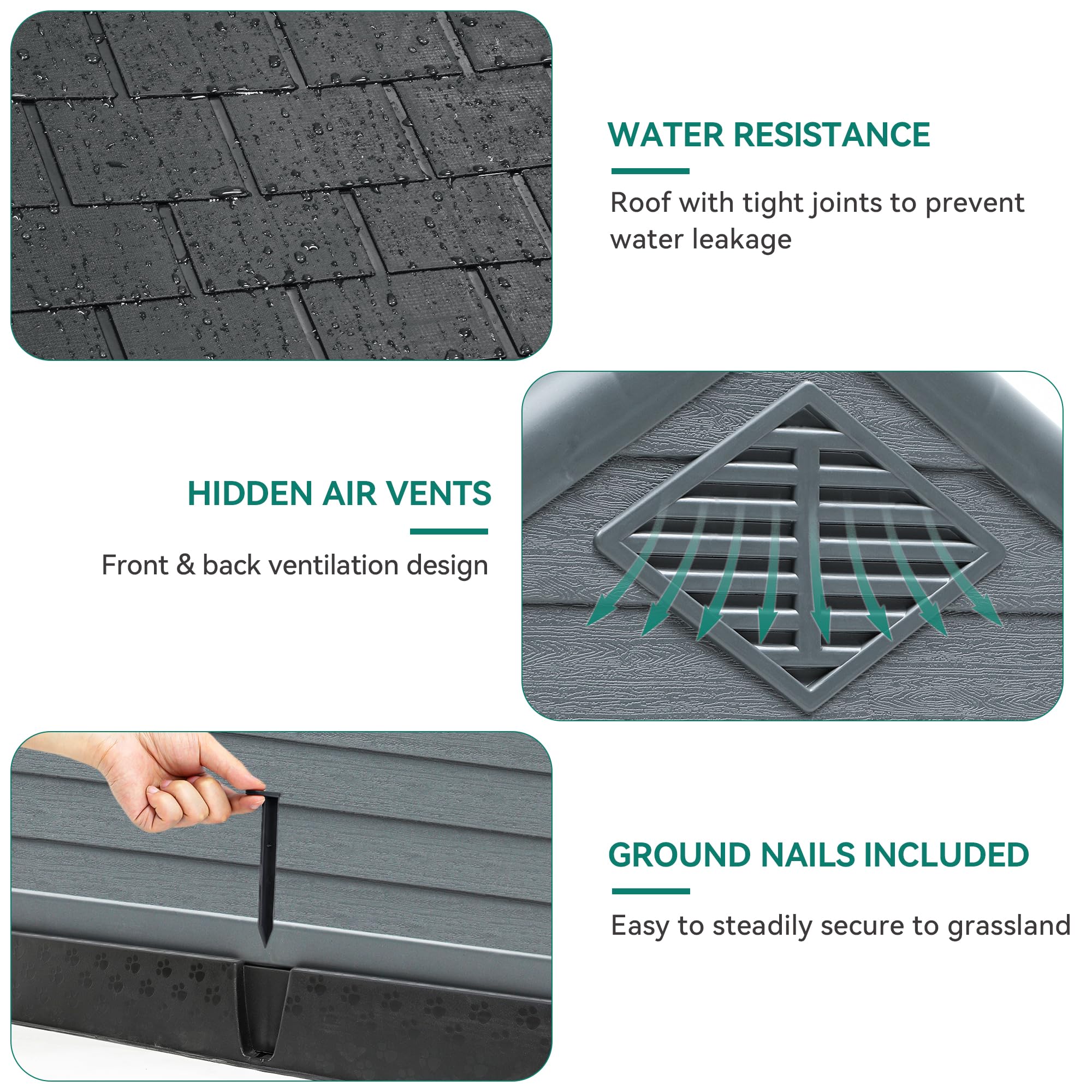 YITAHOME 34.5'' Large Plastic Dog House Outdoor Indoor Doghouse Puppy Shelter Water Resistant Easy Assembly Sturdy Dog Kennel with Air Vents and Elevated Floor (34.5''L*31''W*32''H, Black+Gray)