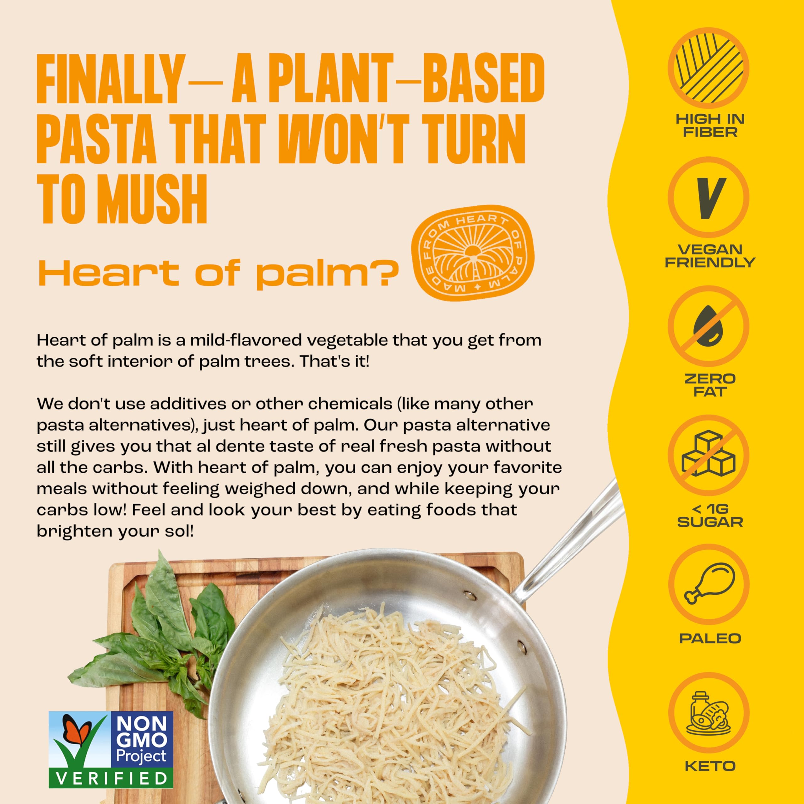 Food for the Sol Hearts of Palm Spaghetti (3-Pack) - 22 Calories Delicious, Gluten Free Low Carb Pasta - Healthy, Clean Ingredient Spaghetti Noodles – Vegan & Keto-Friendly Heart Of Palm Pasta