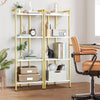 GarveeHome 4 Tier Ladder Shelf, Free Standing Gold Book Shelf, Gold Bookcase with Metal Frame, Display Bookcase, Plant Rack, Accent Furniture for Home Office, White and Golden