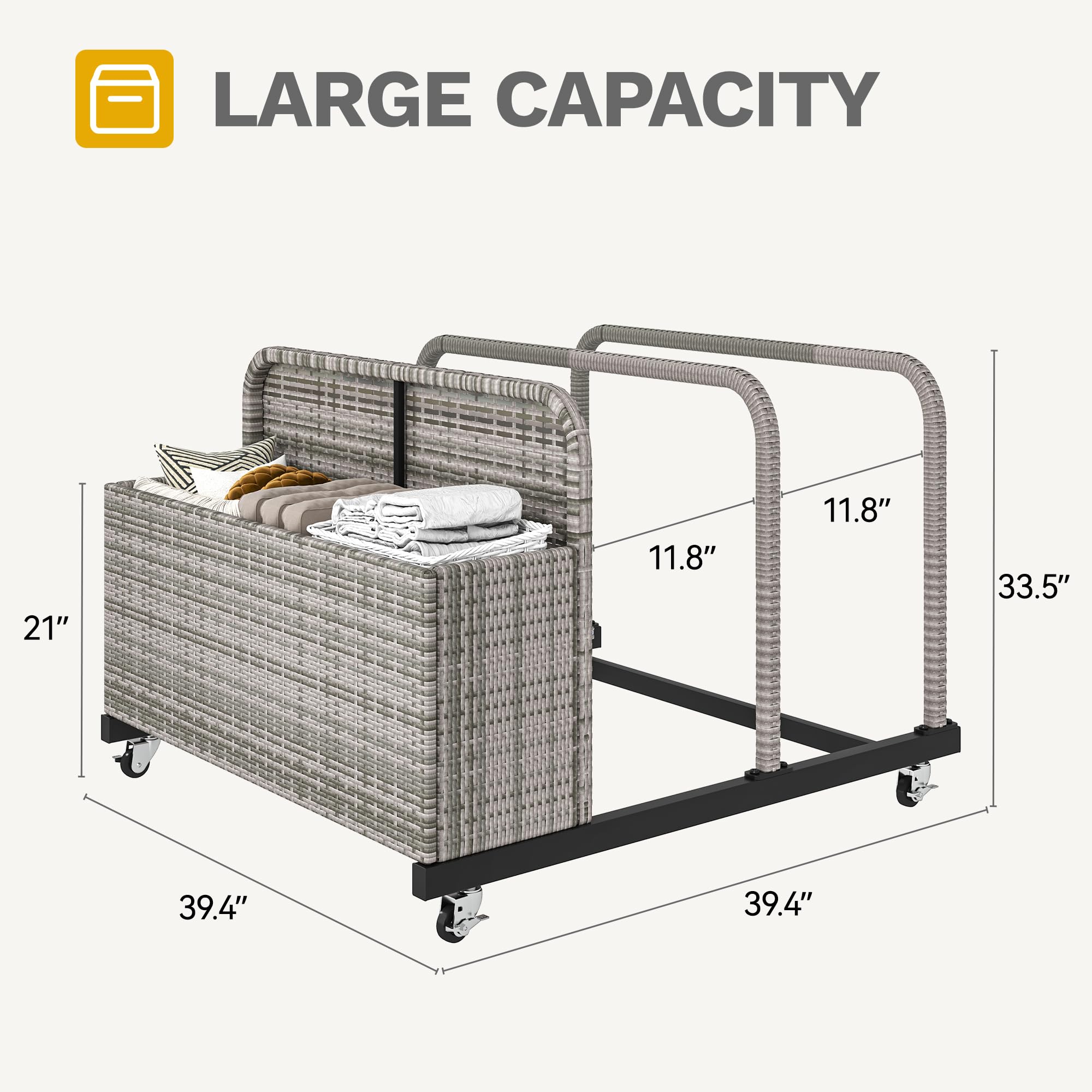 DWVO Pool Float Storage, Pool Storage Bin with PE Rattan,Pool Storage for cushions, Floaties, Noodles, Life Vests, Beach Balls, Patio Furniture (Grey)