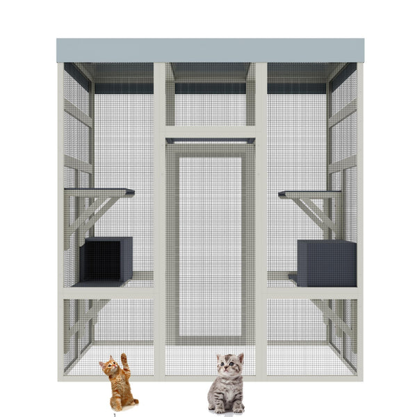 70” Catio Outdoor Cat Enclosure, Large Wood Cats House, Catio Window Cat Enclosure, Jumping Platform & 2 Napping Resting Box