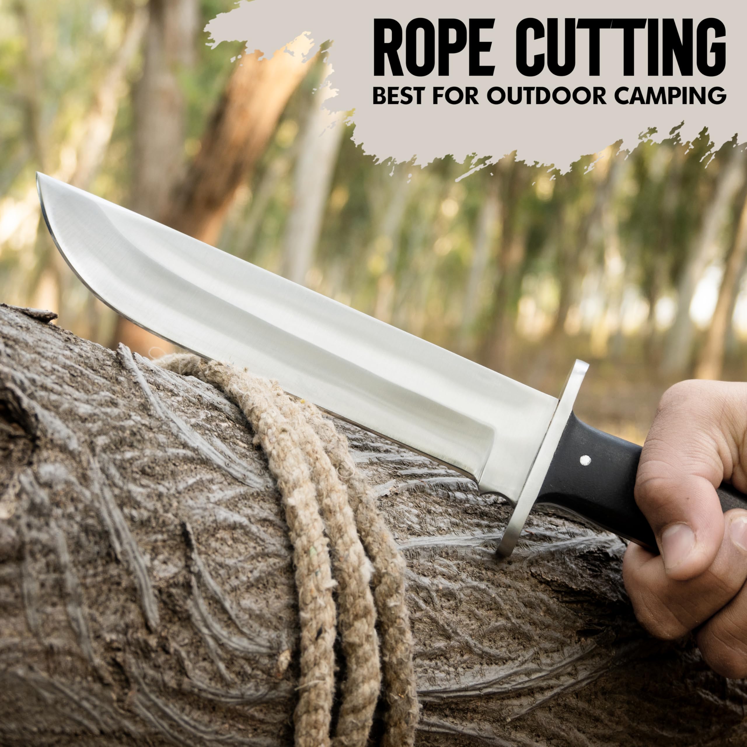 WARIVO KNIFE D2 13 Inch Full Tang Fixed Blade Bowie Knife with Leather Sheath - Suitable for Outdoor, Bushcraft, Survival, and Camping Knife with Black Micarta Handle