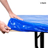 LINPRO 2Pk Plastic Table Cloths, 8ft Disposable Tablecloths for Parties & Folding Tables Waterproof Outdoor Fitted Camping Picnic Table Cover with Elastic Blue