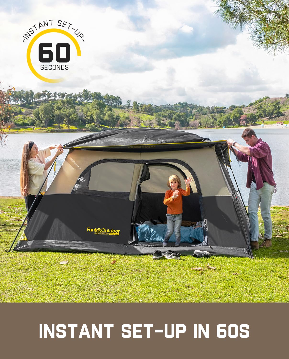 FanttikOutdoor Zeta C6 Pro Max Instant Cabin Tent 6 Person Camping Tent Setup in 60 Seconds with Rainfly & Windproof Portable with Carry Bag for Family Camping & Hiking, Upgraded Ventilation, Khaki
