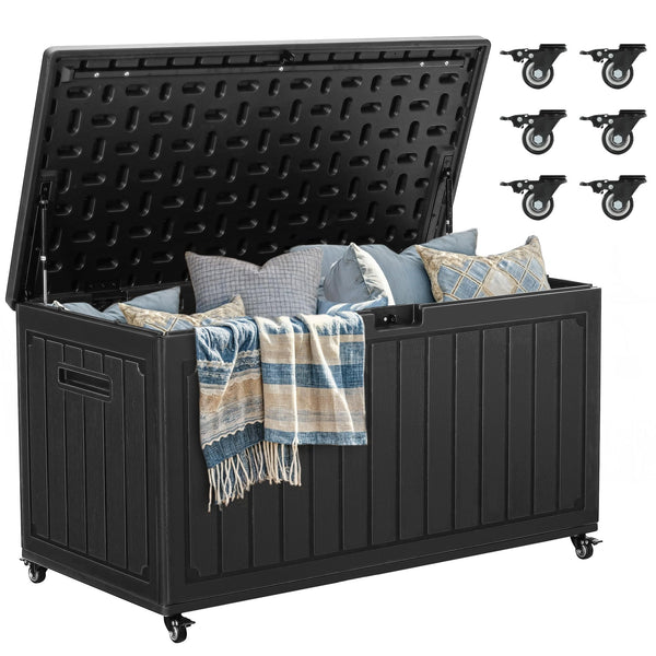 YITAHOME 90 Gallon Outdoor Storage Box with 6 Wheels, Large Double-Wall Resin Deck Box, Lockable Waterproof Outside Storage for Patio Furniture, Cushion, Pool Float, Garden Tool, Black