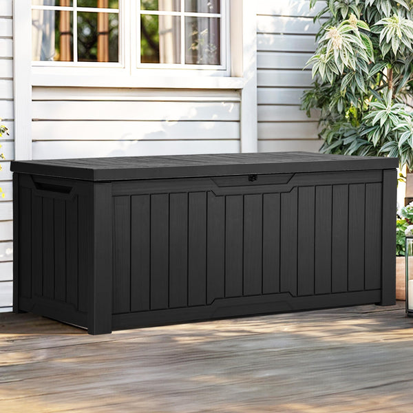 YITAHOME Outdoor Storage Box, 120 Gallon Waterproof Deck Box for Garden Tools, Patio Cushions, and Pool Accessories, Lockable, Easy Assembly, Versatile Bench or Table (Black)
