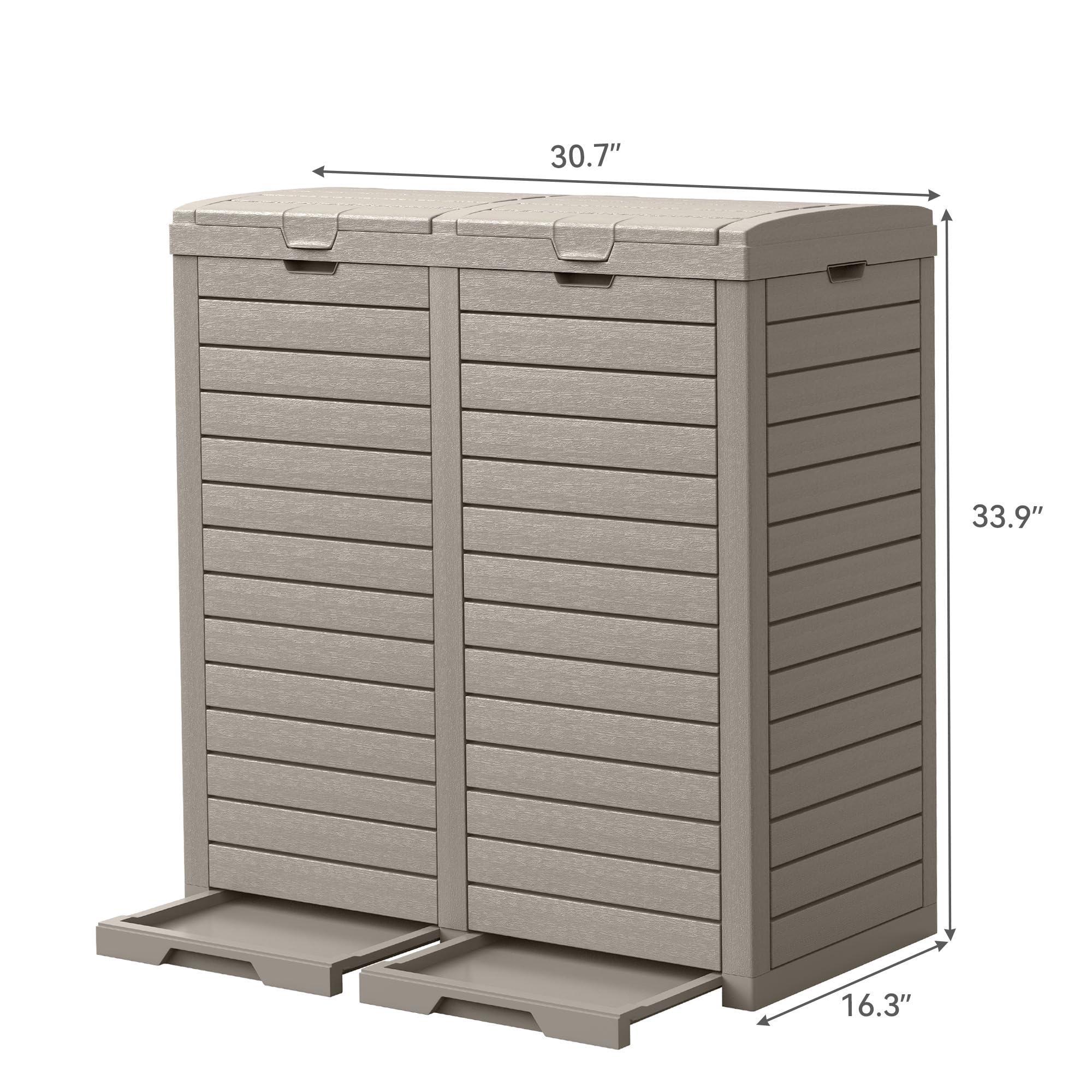 YITAHOME Outdoor Resin-Based Dual Compartment Trash Bins, 62 Gallon Capacity, Easy-to-Clean Hideaway Garbage Cans with Lid and Drip Tray (Light Brown)