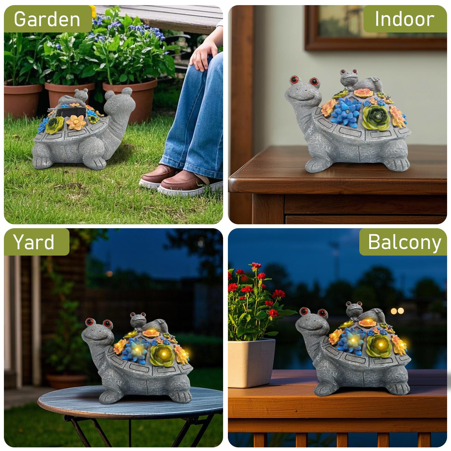 AXEN Solar Garden Outdoor Statues Turtle with Succulent and 7 LED Lights, Outdoor Decorations for Garden Patio Lawn Balcony Yard, Unique Housewarming Gifts
