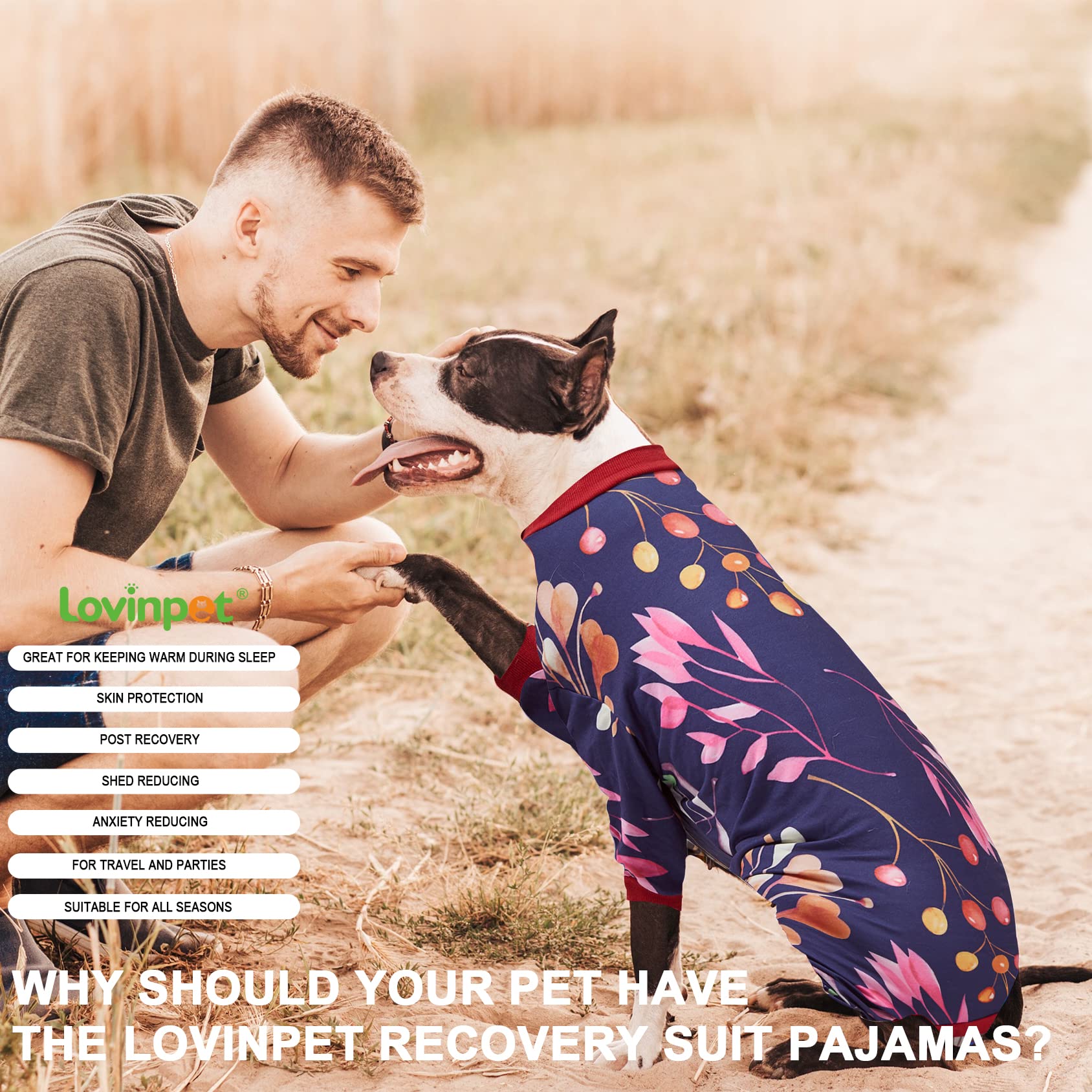 LovinPet Dog Clothing, Navy Berries Print, Large Weimaraner Jammies, Weimaraner Protective Clothing, Lightweight Pullover Dog Pajamas, Full Coverage Weimaraner Pajamas/XL