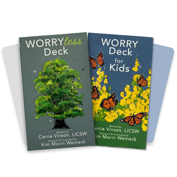 Worry Less Emotional Wellness Card Decks for Adults and Kids – 2 Pack (52 Each) Therapy Cards with Affirmations, CBT Techniques, and Coping Skills for Self-Care, Mindfulness & Stress Relief