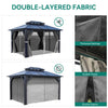 YITAHOME 10X12FT Hardtop Gazebo Outdoor Polycarbonate Patio Double Top Canopy Galvanized Iron Aluminum Column Garden Tent Curtains Netting for Backyards Decks Lawns,Gray