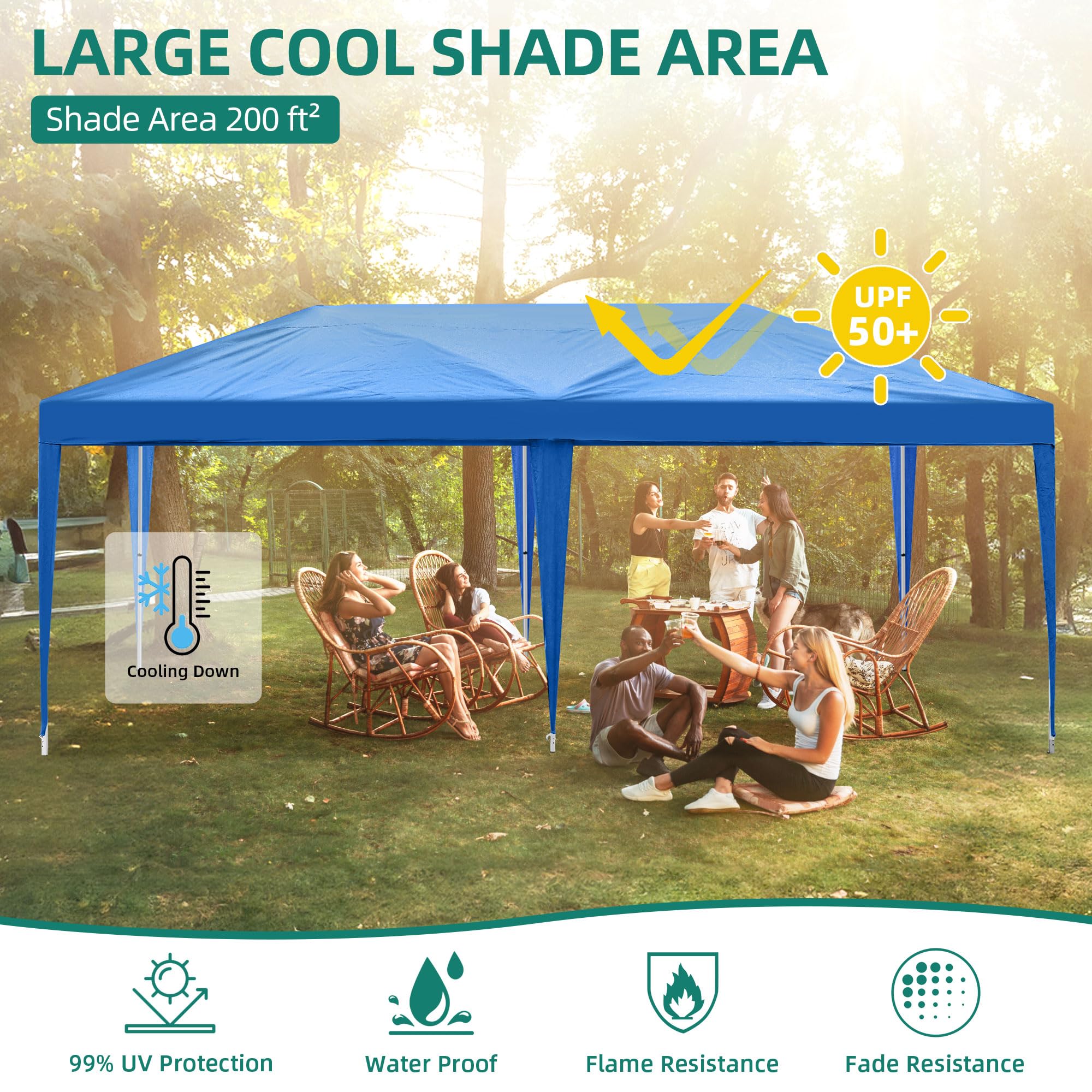 YITAHOME 10x20 Pop Up Canopy with 6 Removable Sidewall Heavy Duty Tent, Easy Up Portable Canopy Tents for All Season Wind Gazebo with Roller Bag for Camping Wedding Patio Parties Beach Commerce, Blue