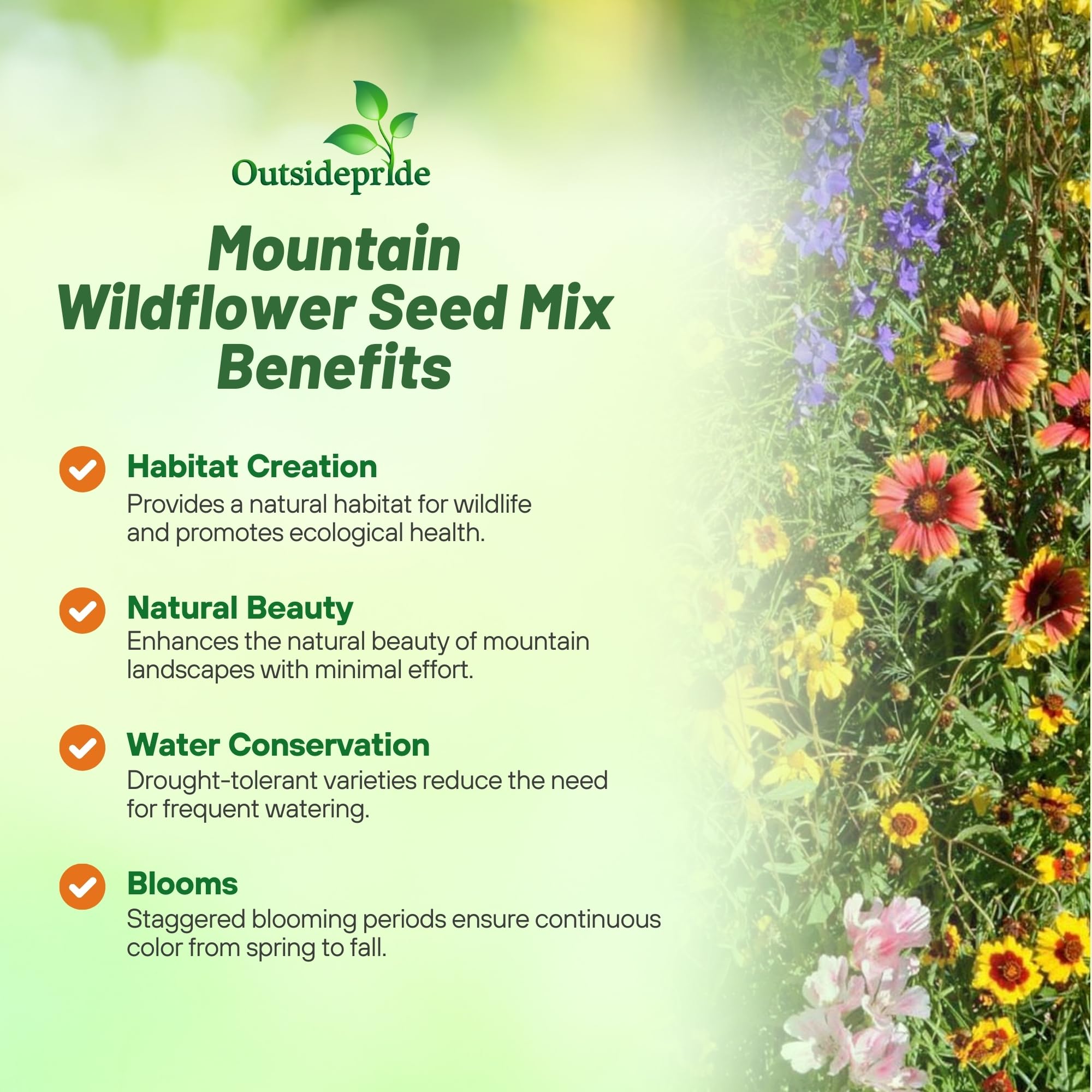 Outsidepride Mountain Wild Flower Seed Mix - 5 lbs Premium Blend of Annual & Perennial Wildflower Seeds for High-Elevation in USDA Zones 3-8, Ideal for Mountain Gardens, Low-Maintenance & Easy to Grow