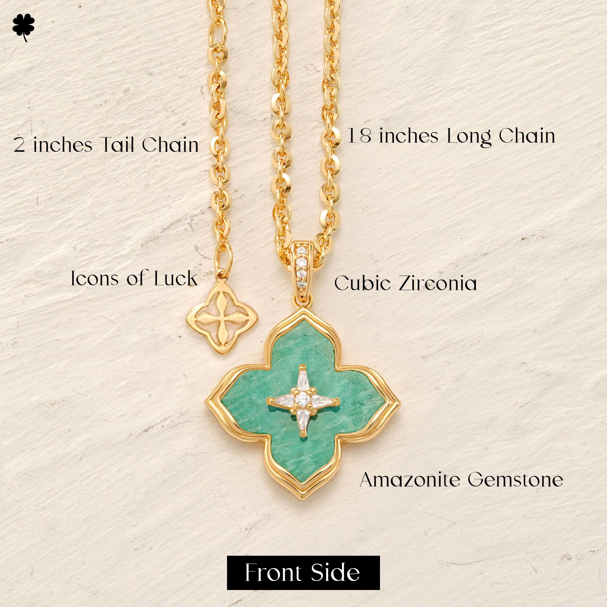 MYEARS Women Gold Necklace Clover Pendant Gemstone Green Amazonite Cubic Zirconia 14K Simple Dainty Chain Everyday Trendy Lucky Flower Jewelry