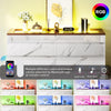 DWVO 8 Drawer Dresser with LED Light,White Marble Dresser, Modern 8 Chest of Drawers with Deep Drawers Glass Top High Gloss Surface, Storage Organizer Cabinet for Living Room, Bedroom