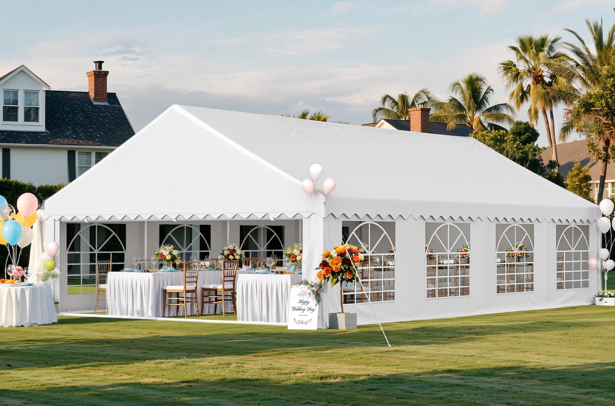 YITAHOME 20x30FT Party Tent Heavy Duty Wedding Event Shelters PVC Upgraded Galvanized Ripple Canopy with Large Roof Removable Sidewalls & 3 Storage Bags 600D Oxford Commercial, White
