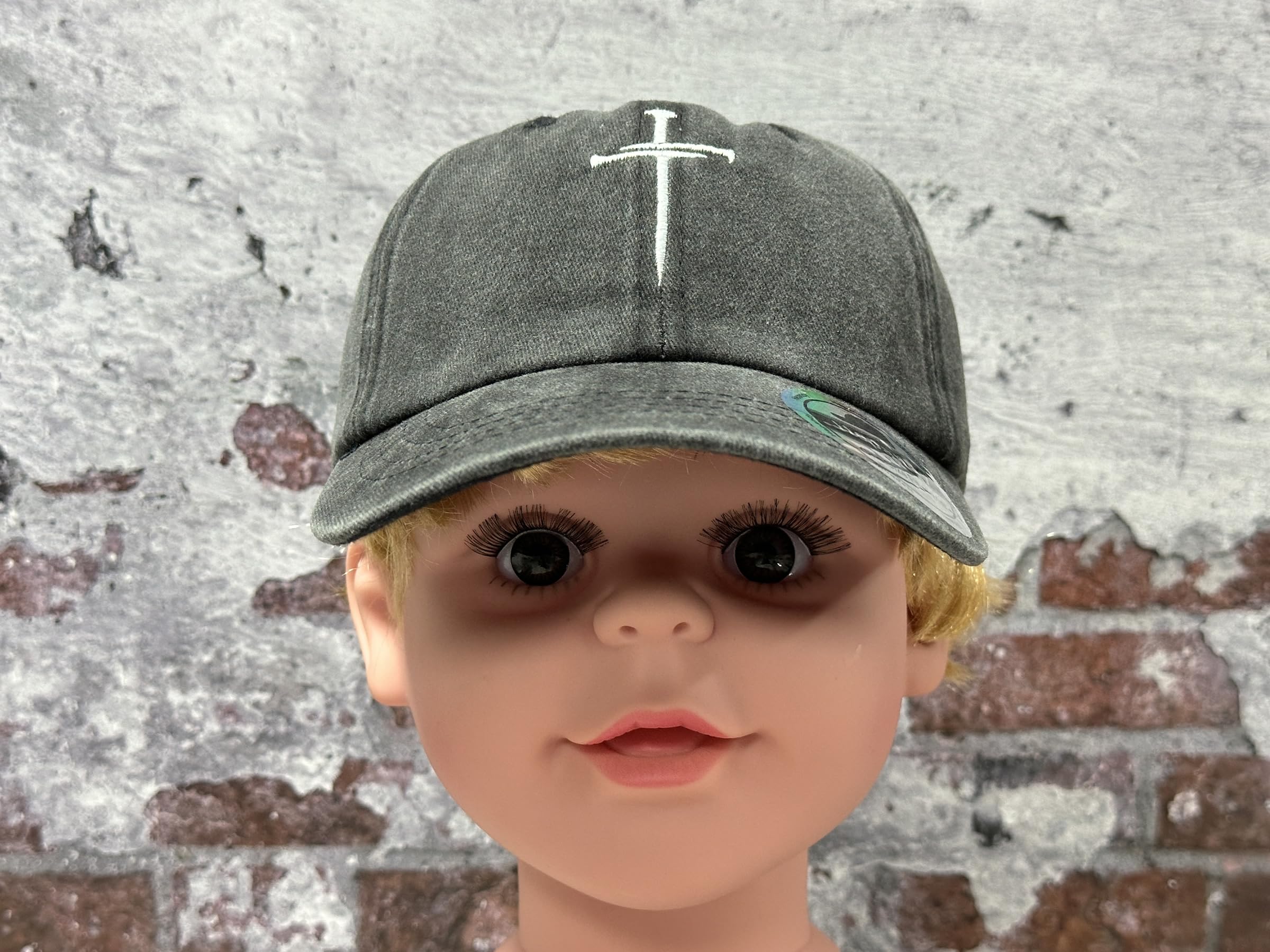 Hepandy Embroidered Three Nails Cross for Toddler, Christian Gifts for Boy Girl, Kids Washed Black Baseball Cap, Child Adjustable Dad Hat