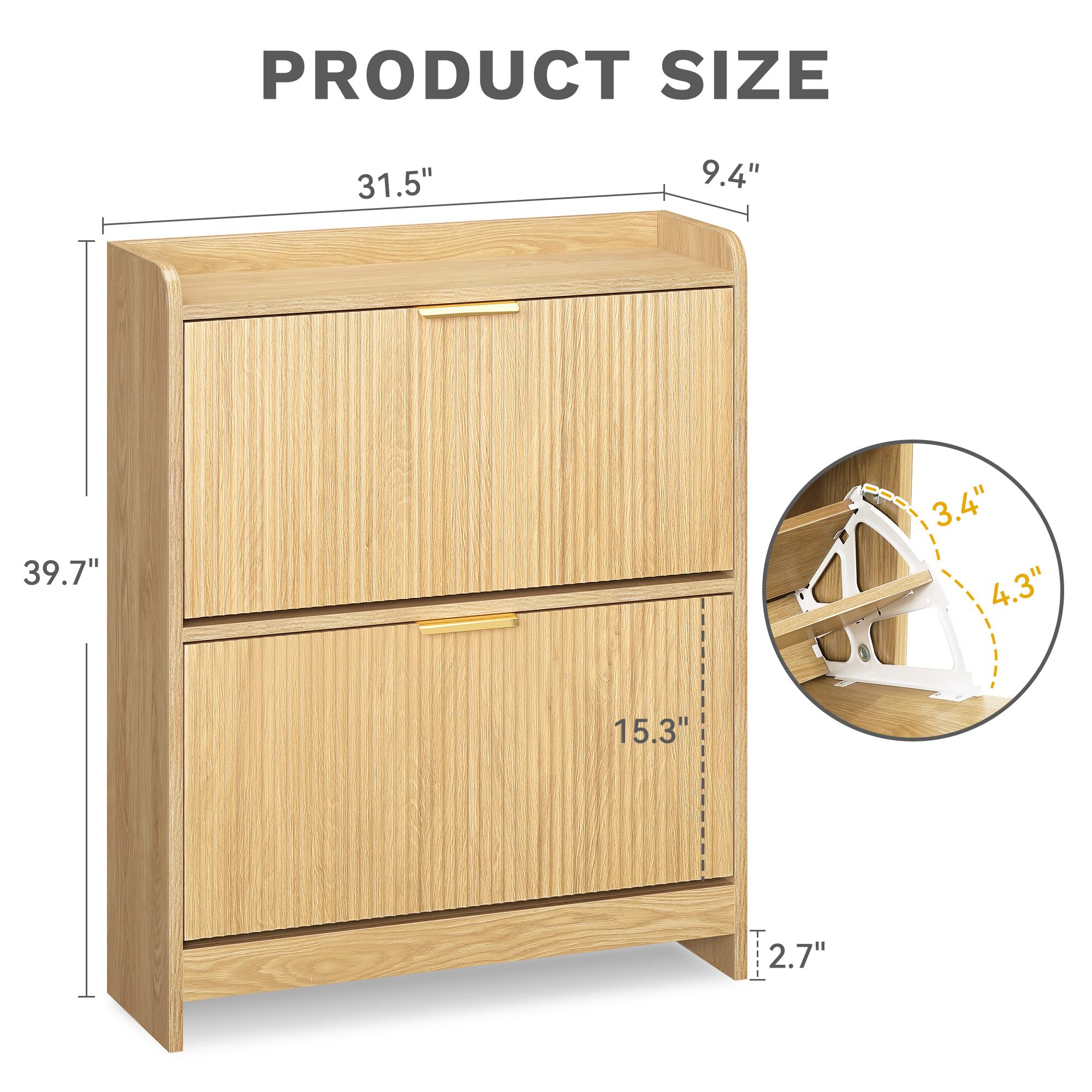 DWVO Narrow Fluted Shoe Cabinet with Air-Purifier, Shoe Storage Cabinet with 2 Flip Drawer, Adjustable or Removable Hidden Shoe Rack Free Standing Shoe Cabinet Organizer for Entryway,Hallway-Natural