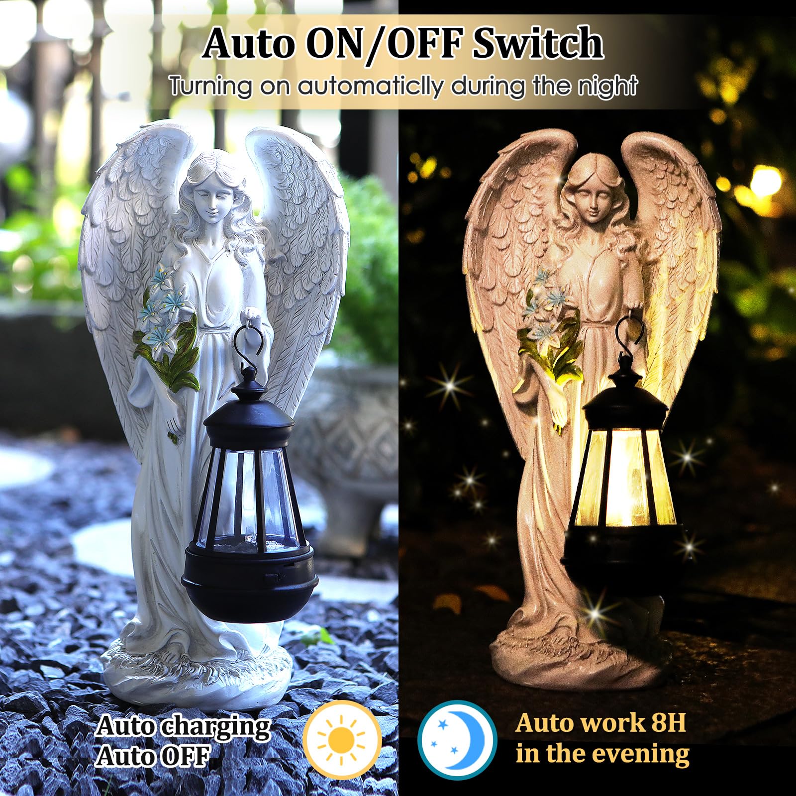 VChymm Solar Angel Outdoor Garden Decor Statues – 13.2 inches Solar Outdoor Sculptures for Outside Yard Art Patio Balcony Front Lawn Ornaments Gifts for Mom Grandma Women