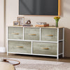 DWVO Wide Chest of Drawers, Dresser with 5 Drawers, Oak Grain Fabric Storage Tower, Dresser for Room with 5 Drawers, Living Room, Closets - Sturdy Steel Frame, Wooden Top