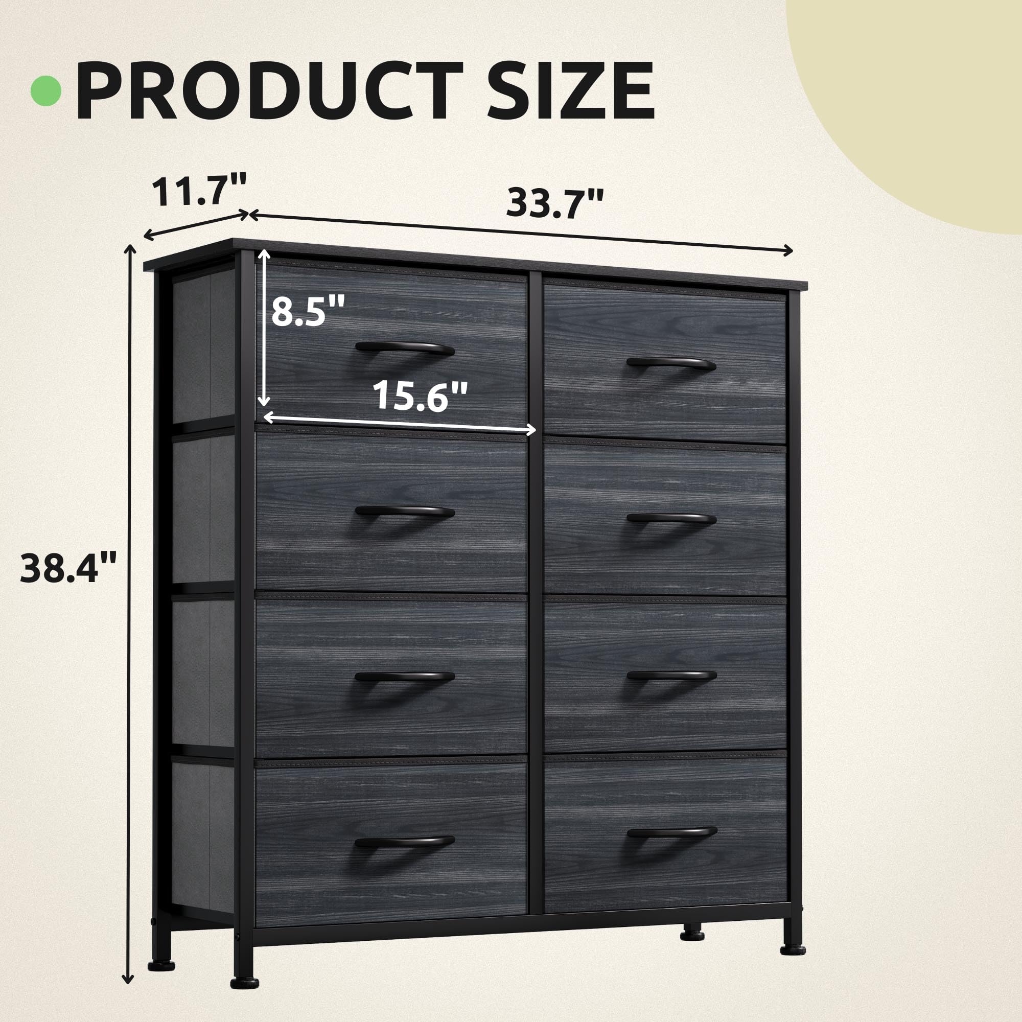 GOOBED Dresser with 8 Drawers - Fabric Storage Tower, Organizer Unit for Hallway, Closets - Sturdy Steel Frame, Wooden Top & Easy Pull Fabric Bins