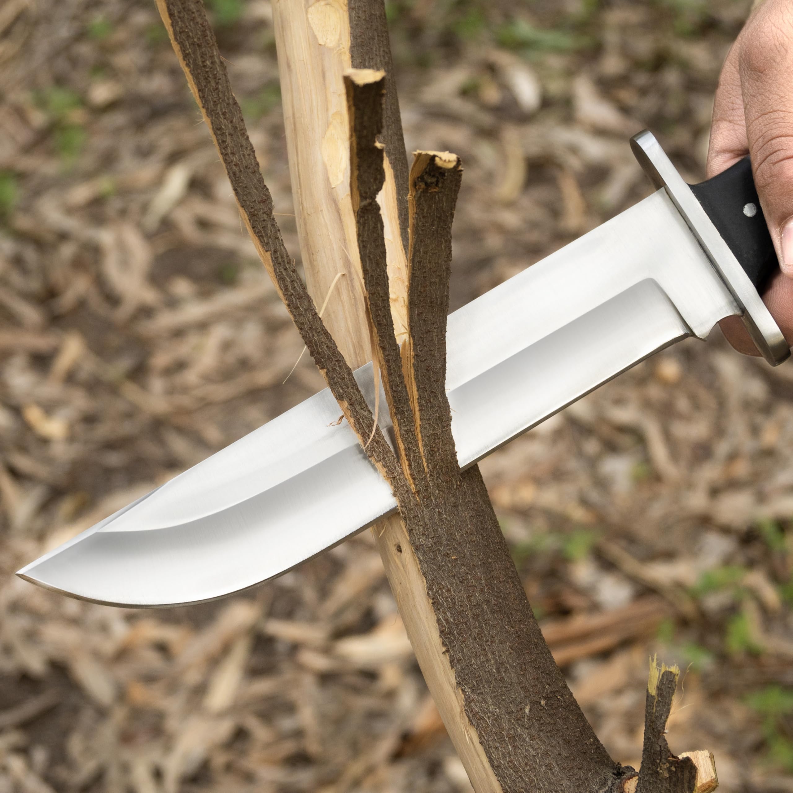 WARIVO KNIFE D2 13 Inch Full Tang Fixed Blade Bowie Knife with Leather Sheath - Suitable for Outdoor, Bushcraft, Survival, and Camping Knife with Black Micarta Handle