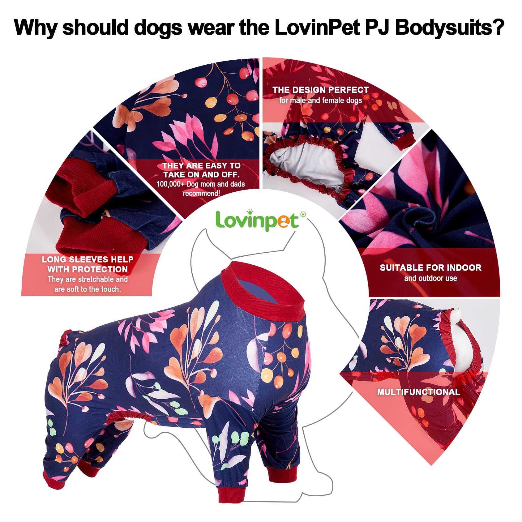 LovinPet Dog Clothing, Navy Berries Print, Large Weimaraner Jammies, Weimaraner Protective Clothing, Lightweight Pullover Dog Pajamas, Full Coverage Weimaraner Pajamas/XL