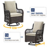 GarveeLife 3 Pieces Outdoor Swivel Rocker Chair Set Swivel Glider Rocker Rocking Chair Set with Glass Top Table with Thick Cushions for Backyard, Balcony, Deck,Outdoor, Brown Rattan and Beige Cushion