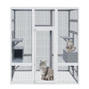 70'' Catio Outdoor Cat House, Cat Enclosure for Mulitiple Cats Large Walk in Cat Cage with Waterproof Cover, Feral Cat Shelter with 7 Platforms and 2 Resting Box Gray