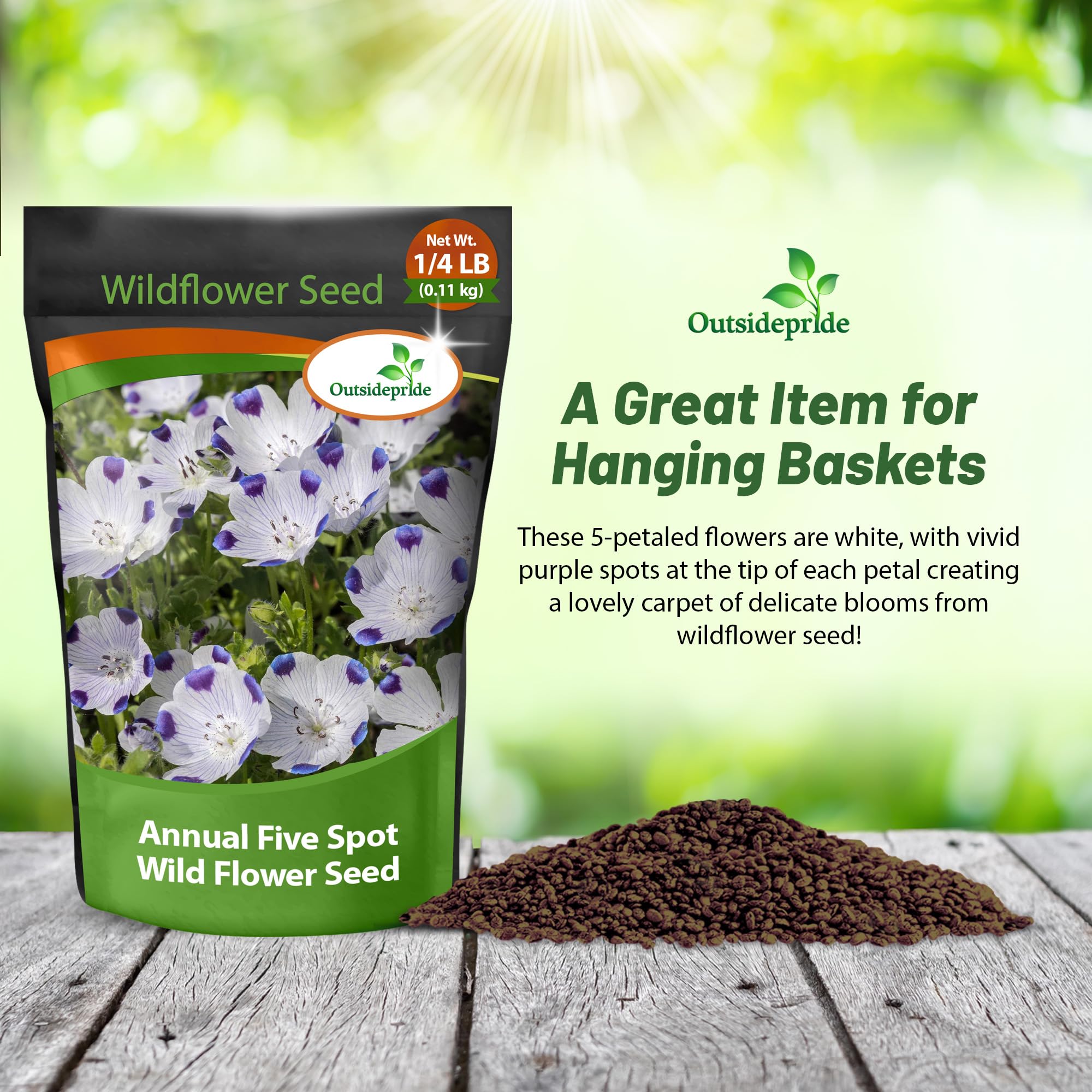 Outsidepride Nemophila Five Spot Annual Flower Seeds - 1/4 Lb. Fast-Growing, Hardy & Self-Seeding Wildflower Seeds for Planting Vibrant Garden Flowers, Easy Blooms for Pollinator Gardens & Baskets