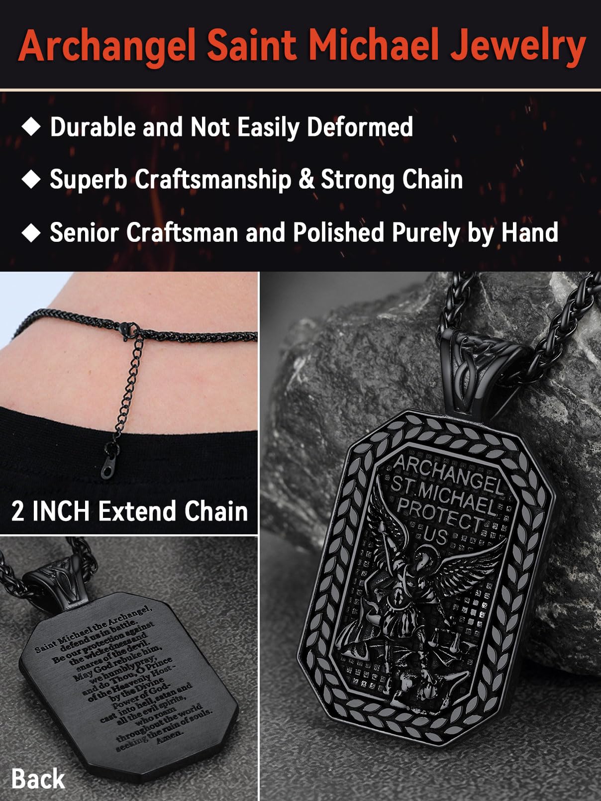FaithHeart St. Michael Medal Necklace Catholic Dog Tag Pendant Masculine Protective Jewelry High Polished Tarnish Resistant