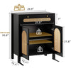 DWVO Rattan Drawer Dresser with Doors and Adjustable Shelves - Bathroom Cabinet with Large Drawer-Accent Cabinet Sideboard for Living Room/Entryway - Black