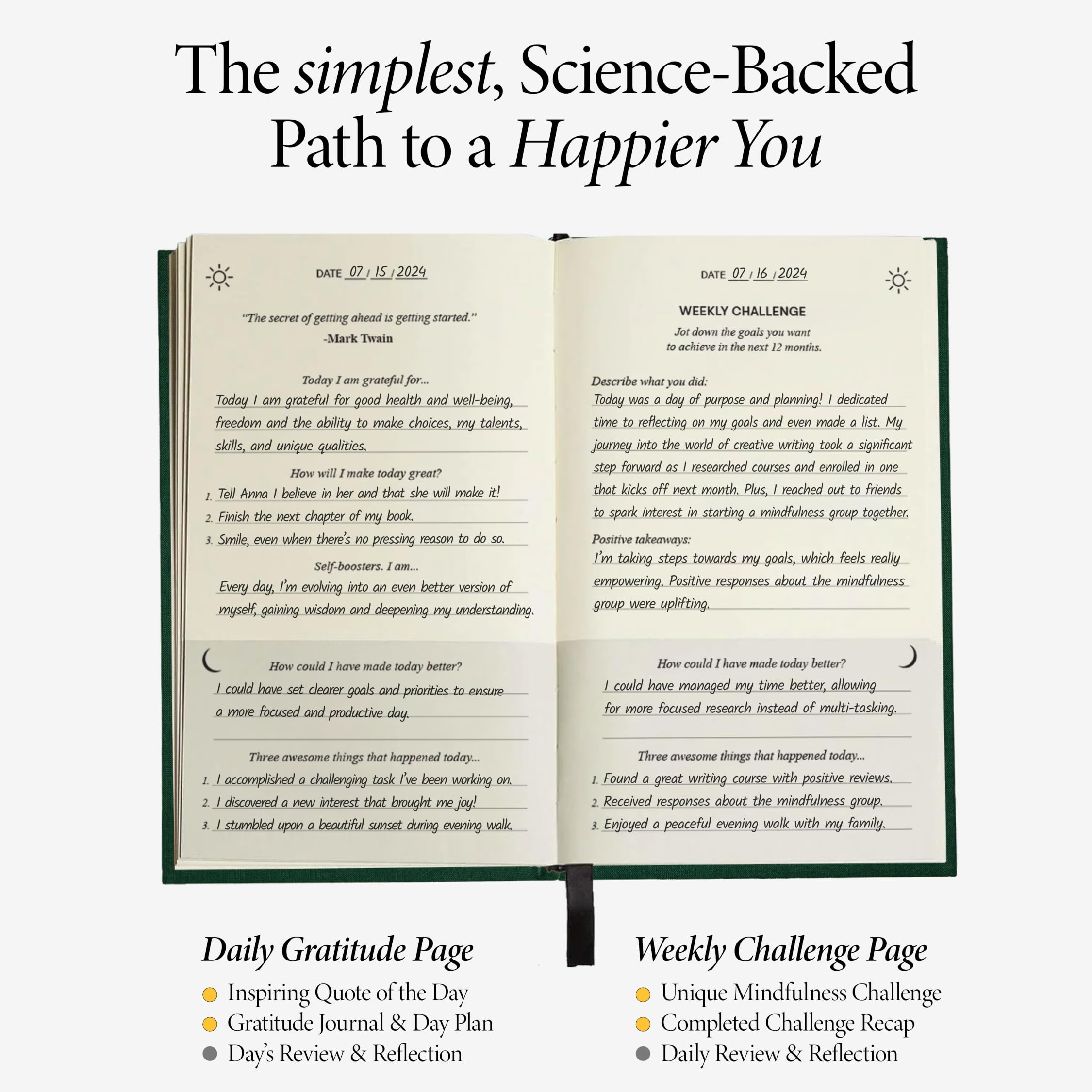 The Original Gratitude Journal for Men 2025 & Women Uplifting Quotes & Prompts for Happiness & Positive Mindset - Daily Journal for Affirmation, Reflection & Mindfulness - Premium Green Cover