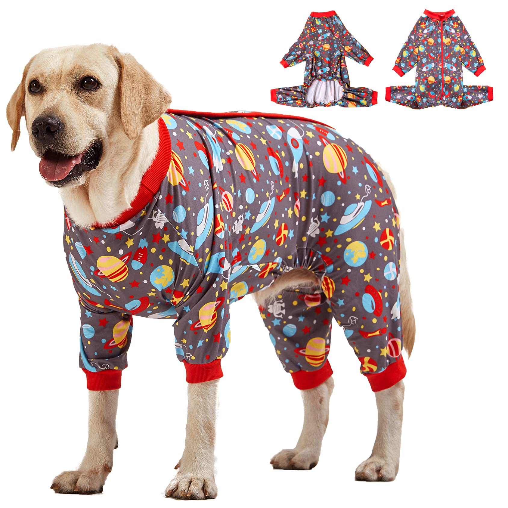 LovinPet Large Dog Pajamas: Large Breed Pitbull/Boxer/Labrador/Doberman, Lightweight Onesie,Space-Travel Grey Print,Post Surgery Shirt,UV Protection,Pet Anxiety Relief,Wound Care BOR Big Dog/Medium
