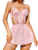 Avidlove Women's Lingerie Lace Babydoll Sleepwear Underwire Chemise Mesh Nightgown Slip Nightdress Pink XL