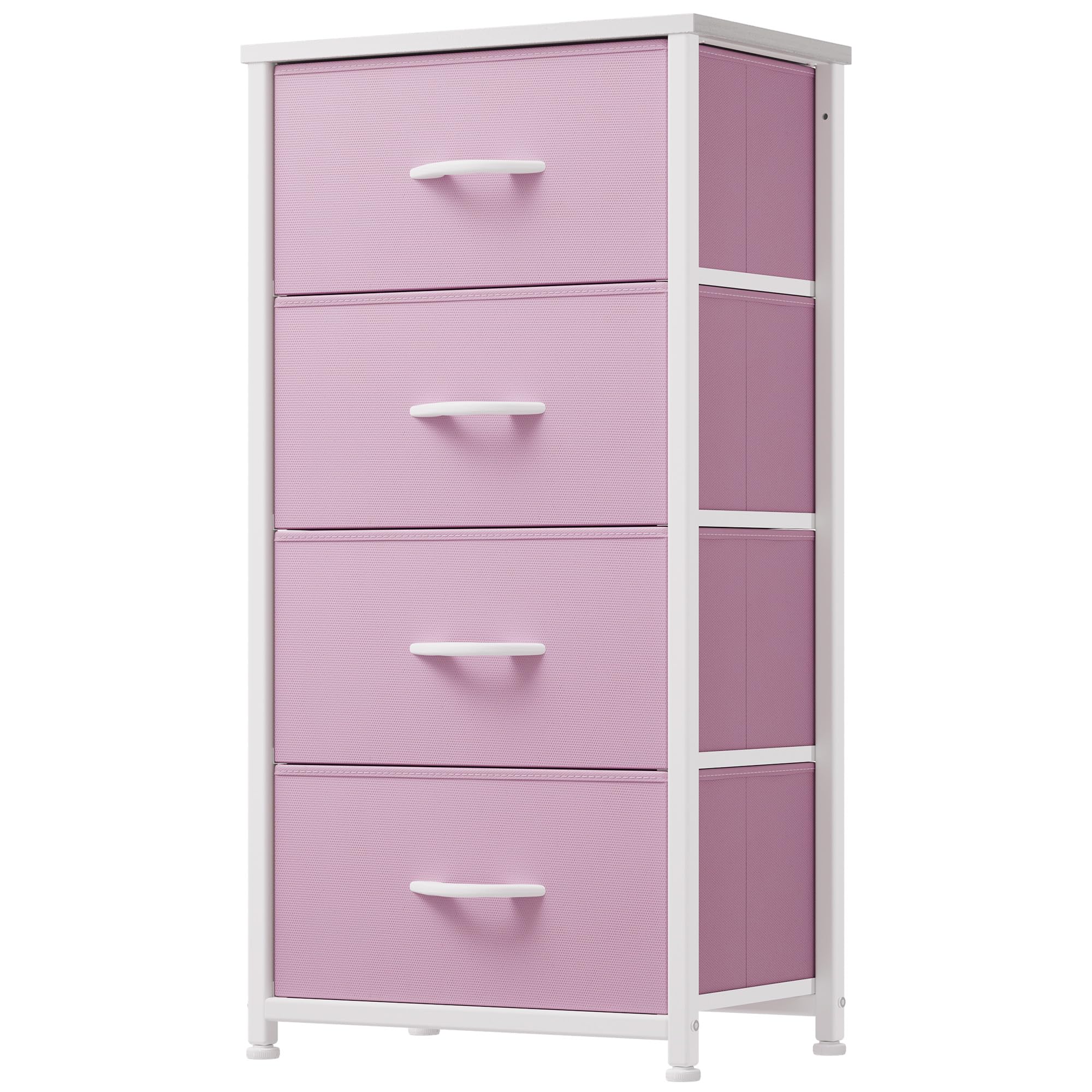 DWVO Storage Drawer with 4 Drawers - Fabric Dressers, Dresser for Living Room, Closets - Sturdy Steel Frame, Wooden Top & Easy Pull Fabric Bins, Cool Pink
