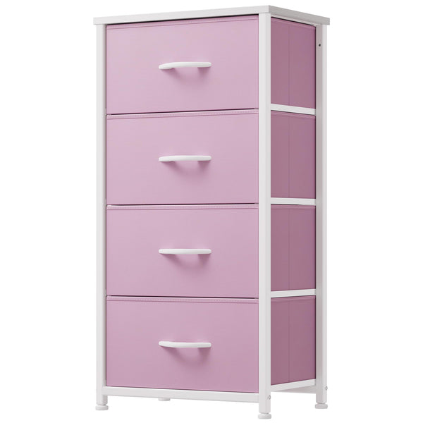 DWVO Storage Drawer with 4 Drawers - Fabric Dressers, Dresser for Living Room, Closets - Sturdy Steel Frame, Wooden Top & Easy Pull Fabric Bins, Cool Pink