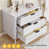 DWVO Fluted 3 Drawer Dresser, 32.5 Wider Modern Dressers Chest of Drawers with Solid Wood Legs, Wood Storage Dresser Organizer for Dorms, Flats, Living Rooms, Hallways, White