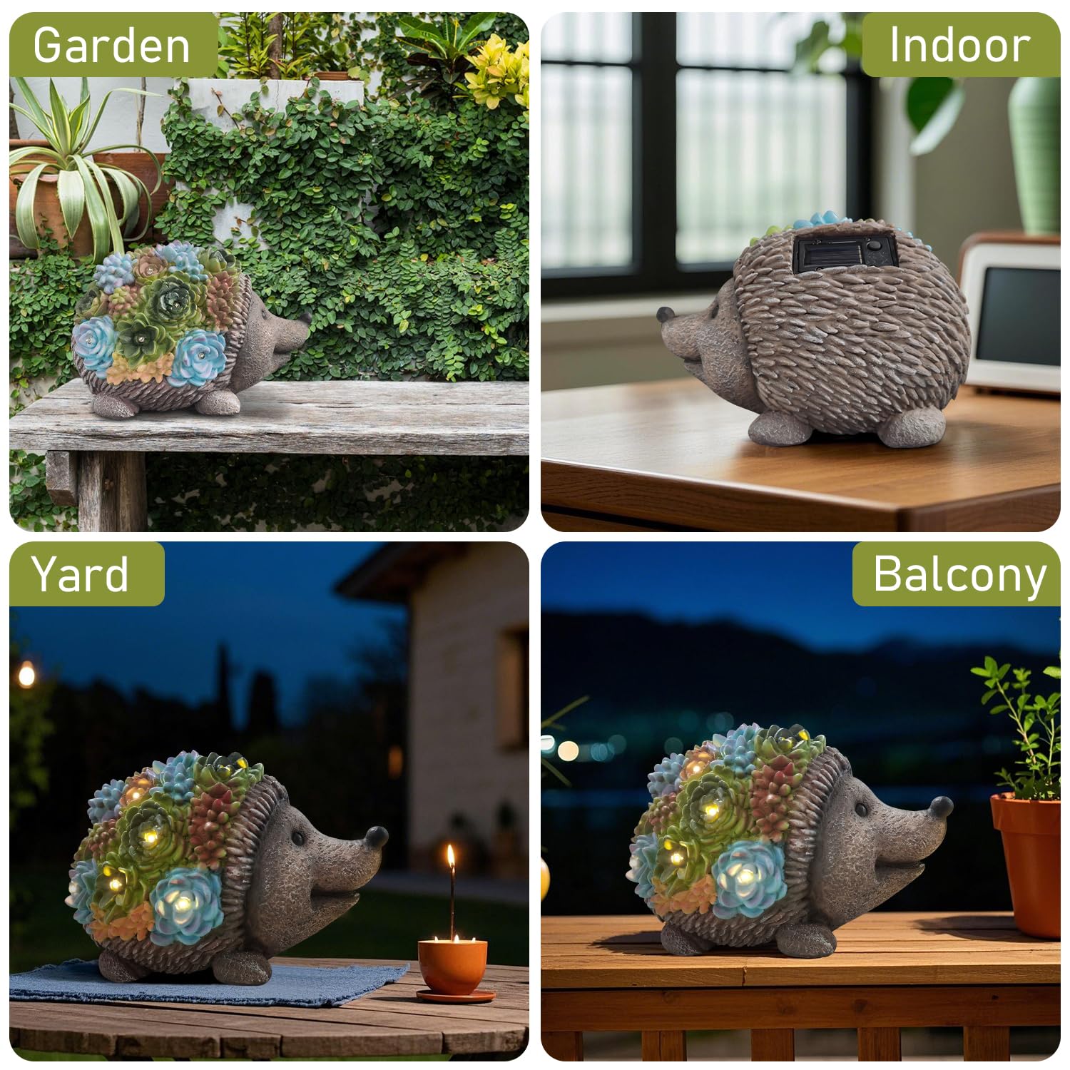 AXEN Solar Garden Outdoor Statues Hedgehogs with Succulent and 7 LED Lights, Outdoor Decorations for Garden Patio Lawn Balcony Yard, Unique Housewarming Gifts