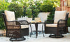 GarveeLife 3 Pieces Outdoor Swivel Rocker Chair Set Swivel Glider Rocker Rocking Chair Set with Glass Top Table with Thick Cushions for Backyard, Balcony, Deck,Outdoor, Brown Rattan and Beige Cushion