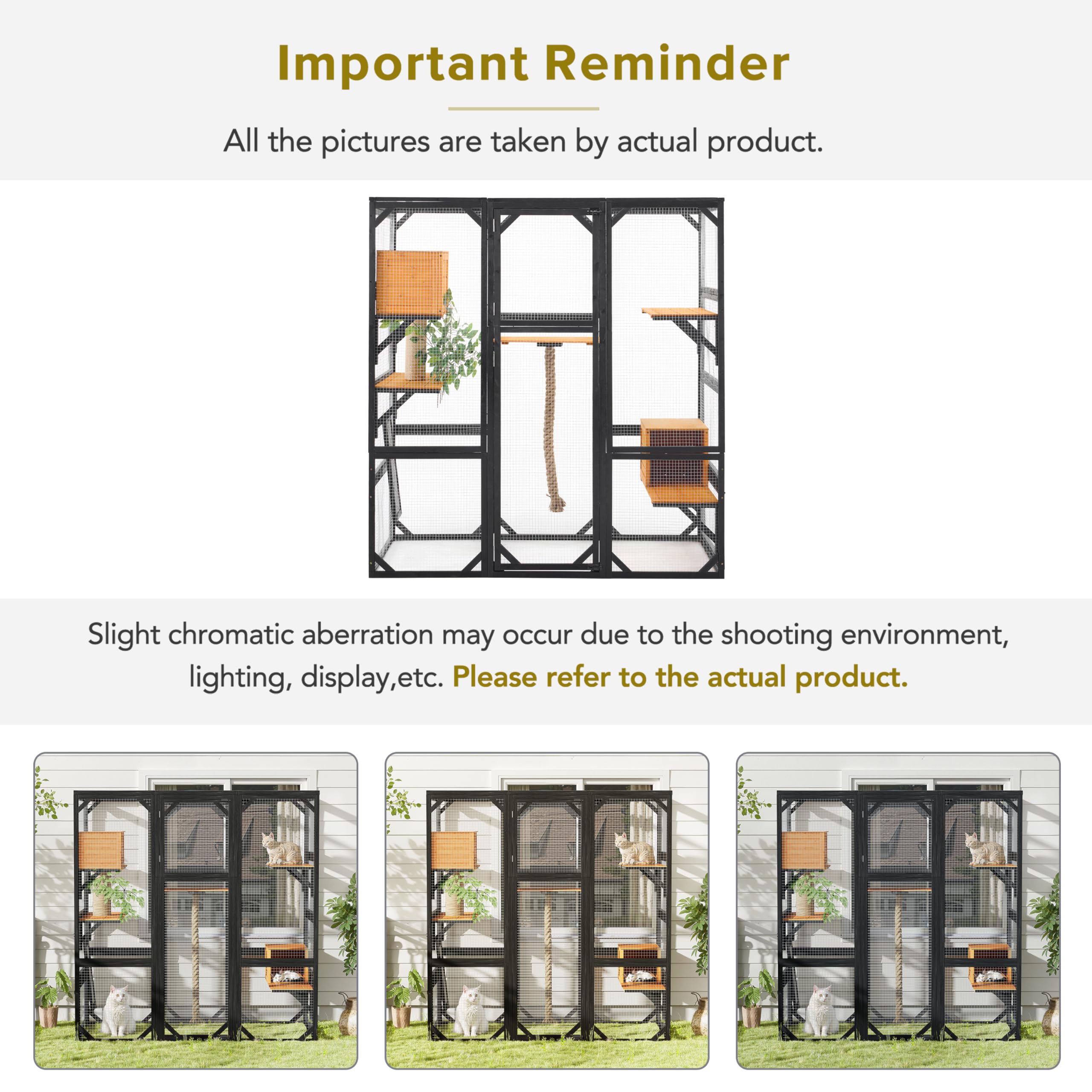 Catio Outdoor Cat Enclosure Window, Large Cat House for Cats, 62.8" L x 32.2" W x68.5 H Walk in Cat Cage with with Platforms and 2 Condos