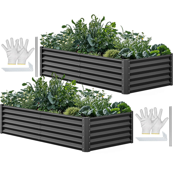 YITAHOME 6x3x1.5 2pcs Large Raised Garden Bed Kit, Galvanized Metal Planter Box with Gloves, Ground Nails, Support Rod, Outdoor Above Ground Planters for Plants Vegetables Flowers, Black