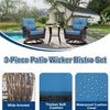 3-Piece Swivel Rocking Patio Chairs Set with 2 360-Degree Swivel Rocking Chairs and Tempered Glass Top Side Tabl, Outdoor Wicker Patio Bistro Set With Thickened Cushions for Poolside/Garden/Deck（Blue）