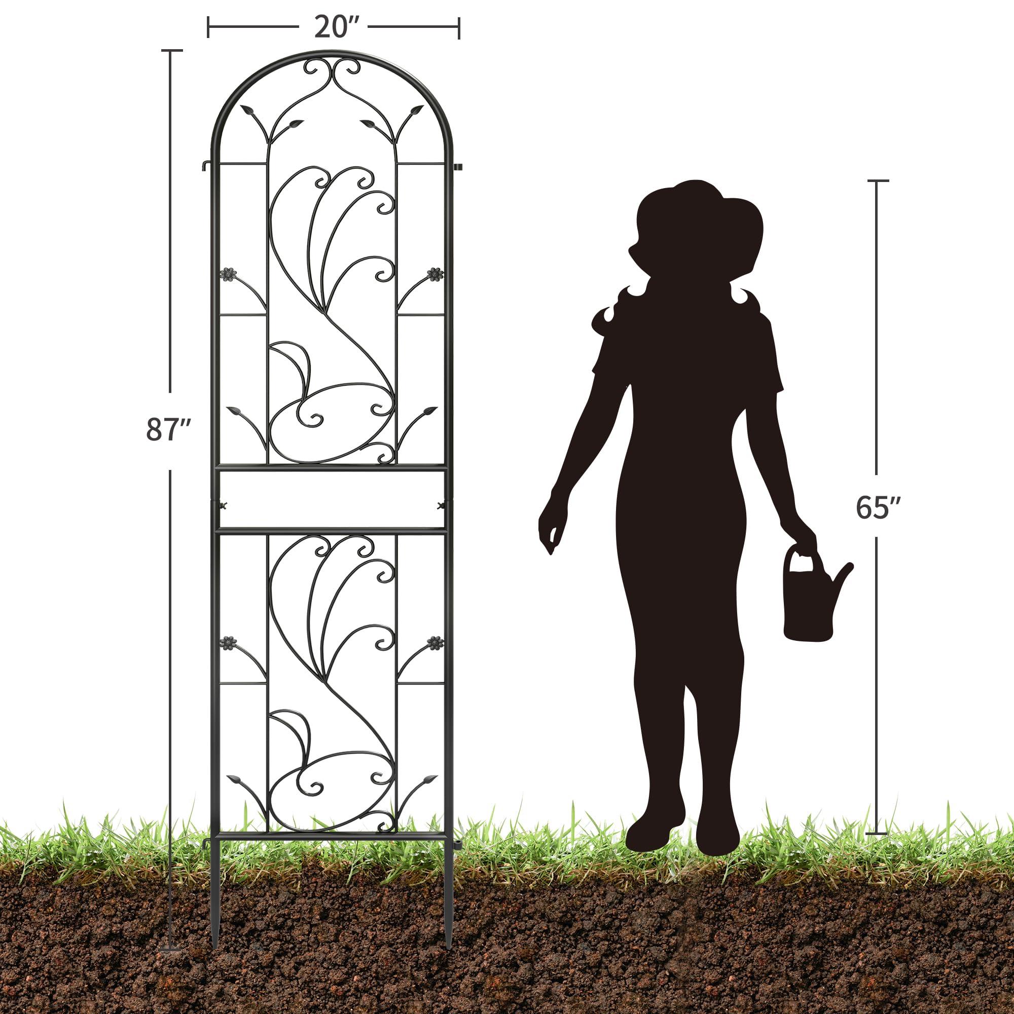 YITAHOME 2 Pack 87x20in Trellises for Cllimbing Plants, Roses, Vegetables, Vines, Flowers, Black Metal Coated Rustproof Garden Trellis for Outdoor Patio