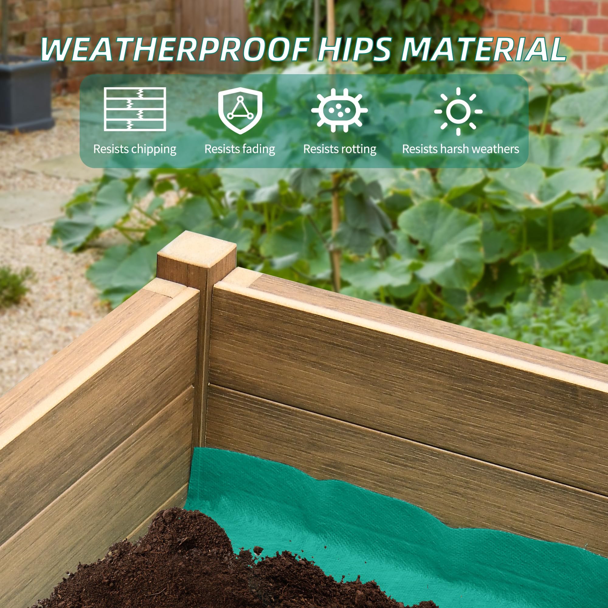 YITAHOME Raised Garden Bed, 47x18x31 Inch HIPS Poly-Wood Weather-Resistant Elevated Planter Box with Lockable Wheels for Vegetable, Brown