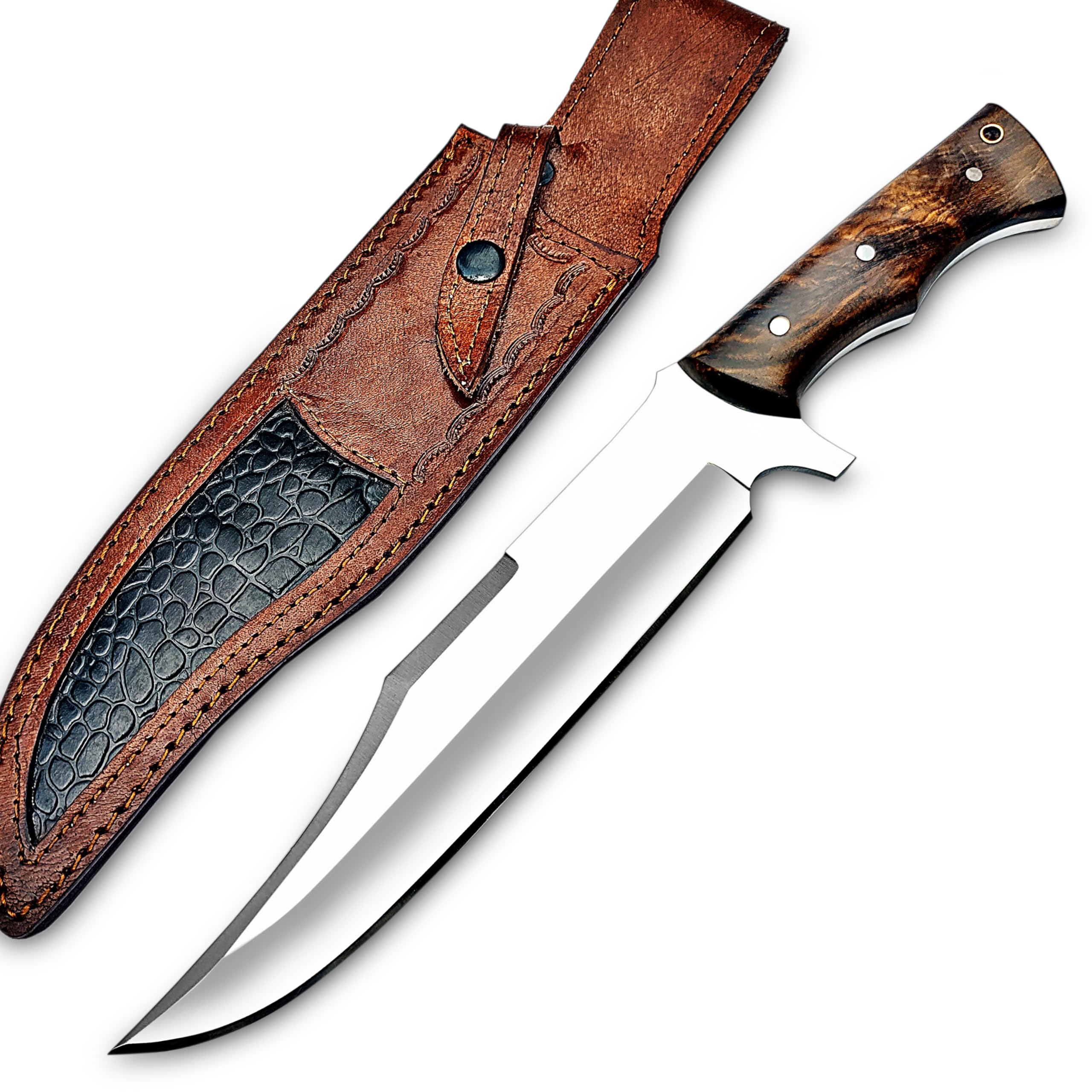 WARIVO KNIFE Handmade D2 Steel 14 Inch Full Tang Bowie Knife with leather sheath, Hunting knife with Wood Handle used for Bushcraft, Outdoor, Camping, Survival