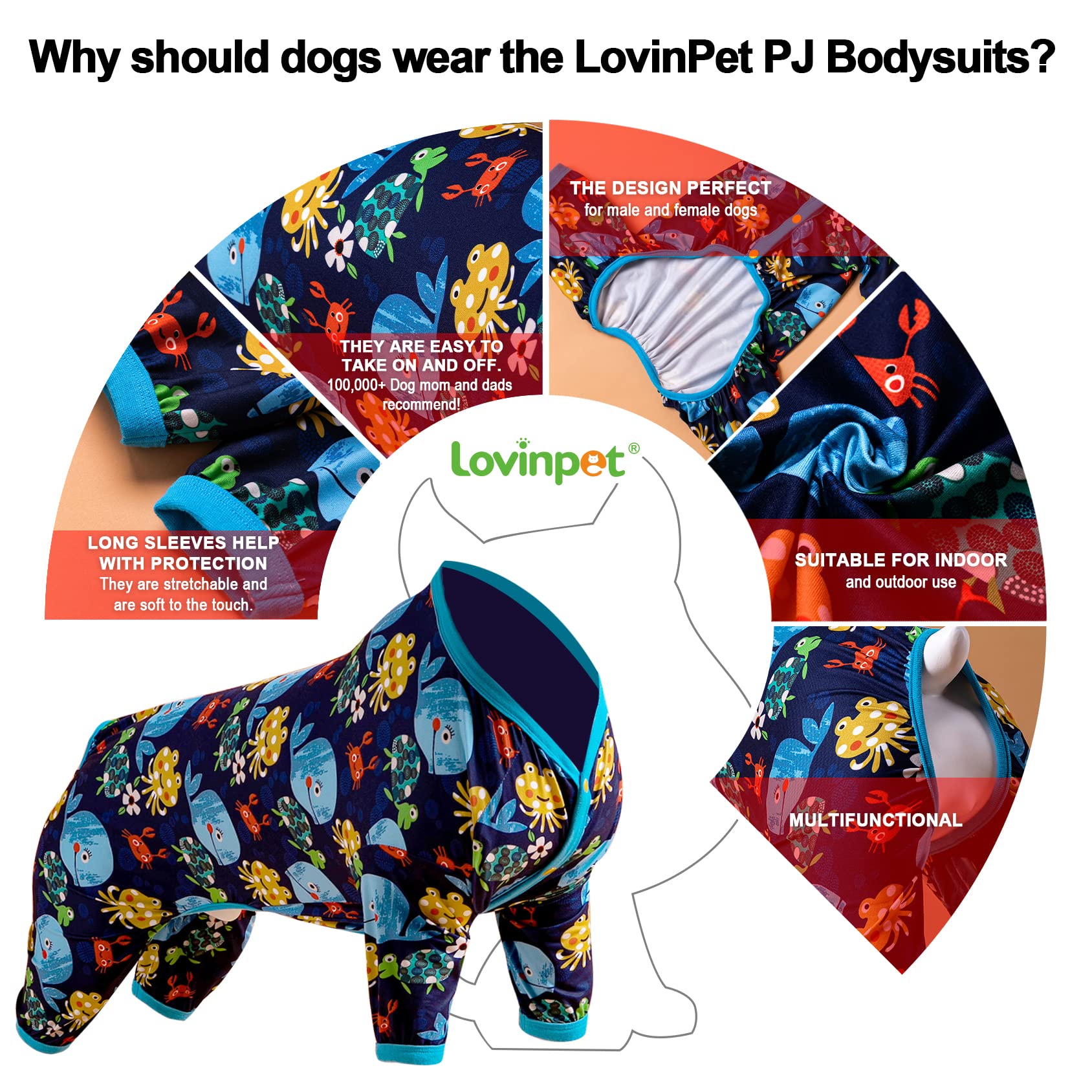LovinPet Pajamas for Large Dogs, Lightweight Stretch Knit Pullover Dog Shirt, Marine Life Print, Pet Pajamas for Dogs, Large Breed Dog Jammie, PJ's for Pitbulls, Pet PJ's, L