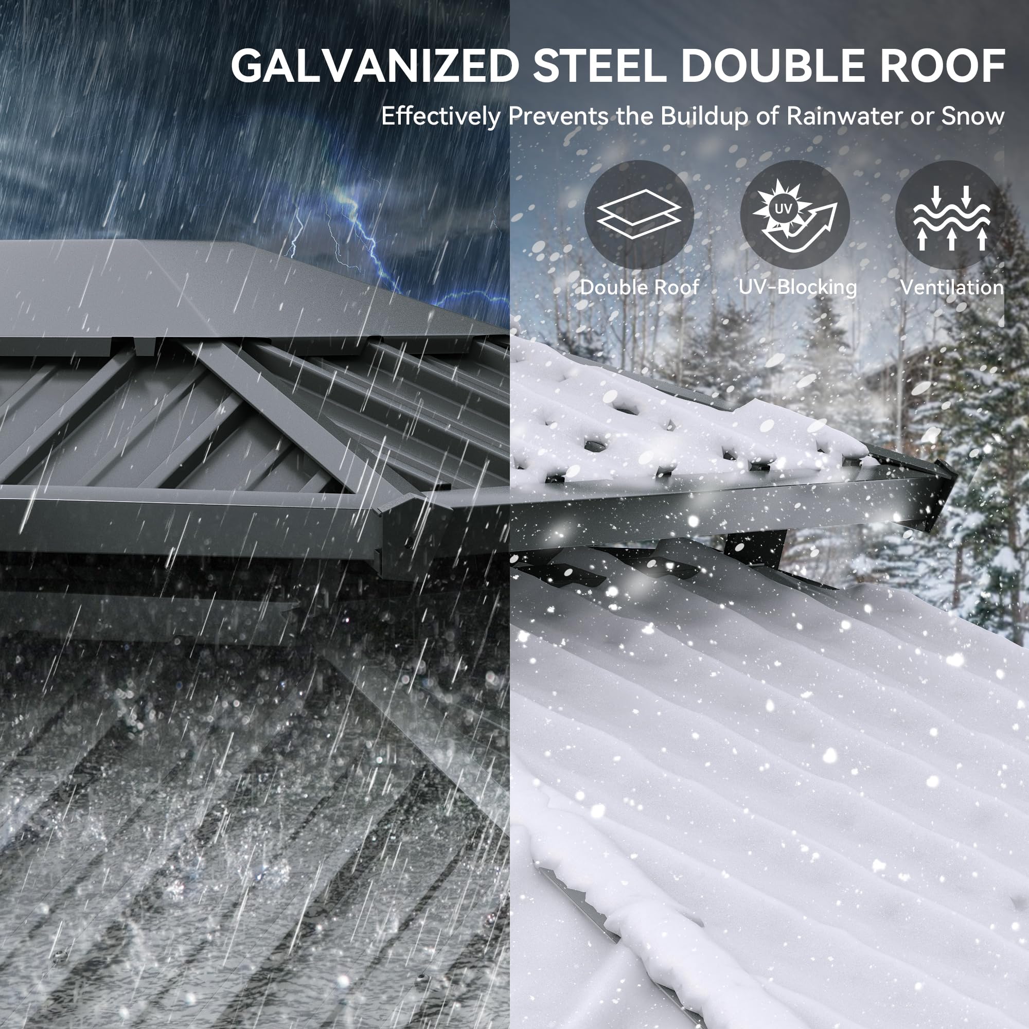 YITAHOME 10X12FT Hard Top Metal Gazebo Patios Double Roof Canopy Aluminum Frame Garden Gazebo Tent Curtains Netting for Patios Backyards Decks Lawns Gray
