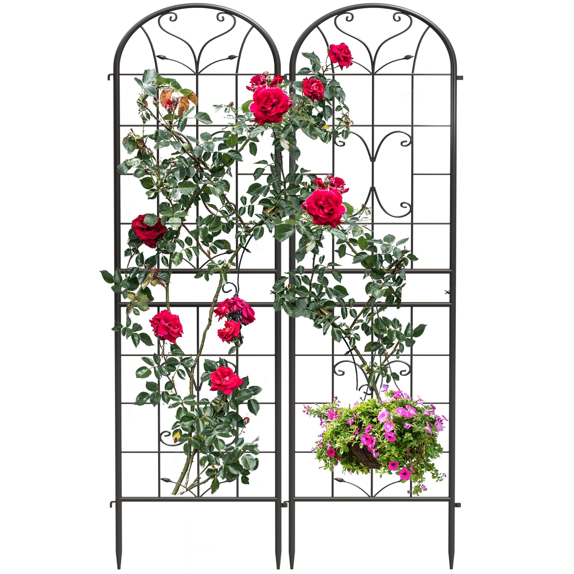 YITAHOME 2 Pack 87x20in Garden Arch Trellises for Supporting Climbing Plants, Roses, Vegetables, Vines, Flowers, Black Metal Garden Trellis for Outdoor Patio